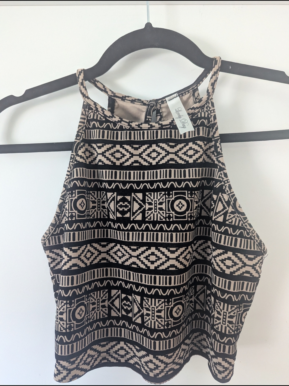 Lovely Day Black and Tan Tribal High-Neck Camisole